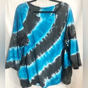 Mezon Tunic Top Sz L Lagenlook Tie Dye Distressed Hem Dolman Sleeves Festival